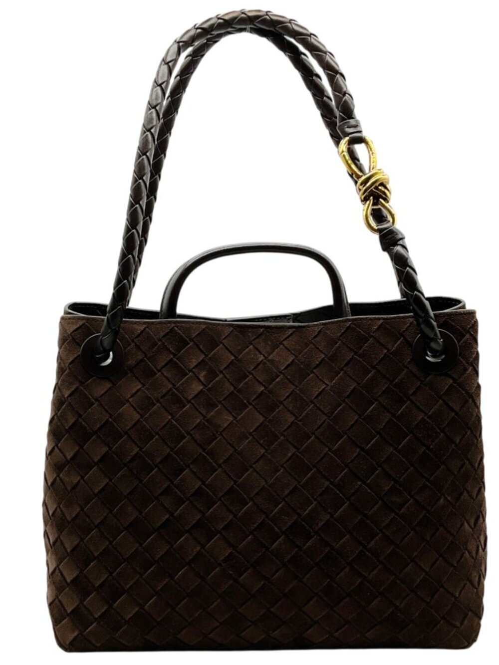 Bottega Veneta Brown Suede Intrecciato Medium Andiamo Shoulder Bag